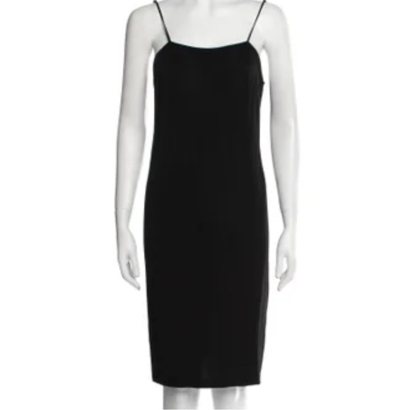AKRIS PUNTO US 12 Black Vegan Silk Slip Dress Viscose Square Neck LBD Basic Mod - Picture 1 of 13